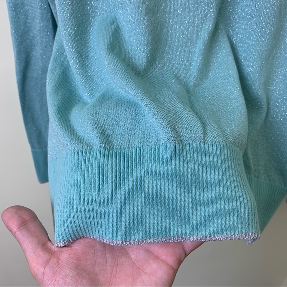 Brooks Brothers Light Blue Metallic V-Neck Sweater - Picture 5 of 10